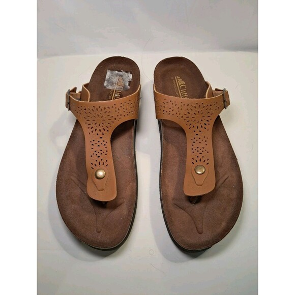 Cliffs By White Mountain Size 11M Hara Sandals Thongs 1" Platform Brown - Picture 1 of 8